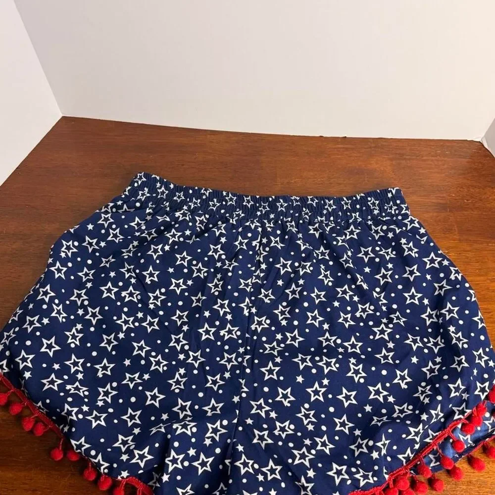 America & Beyond Star Shorts L Americana Coastal Cowgirl Festival Pom Pom Boho